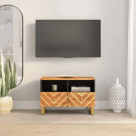 Ekspresowa dostawa Szafka pod TV, brązowo-czarna 70x33,5x46 cm, lite drewno mango Lumarko! - Hurtownia wielobranżowa Lumarko